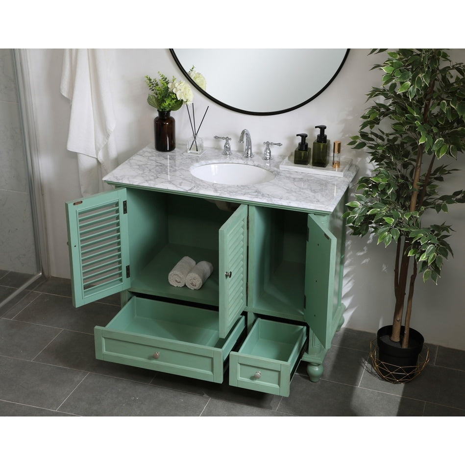 Rockland Coastal Bathroom Vanity Cabinet Set with Marble Top