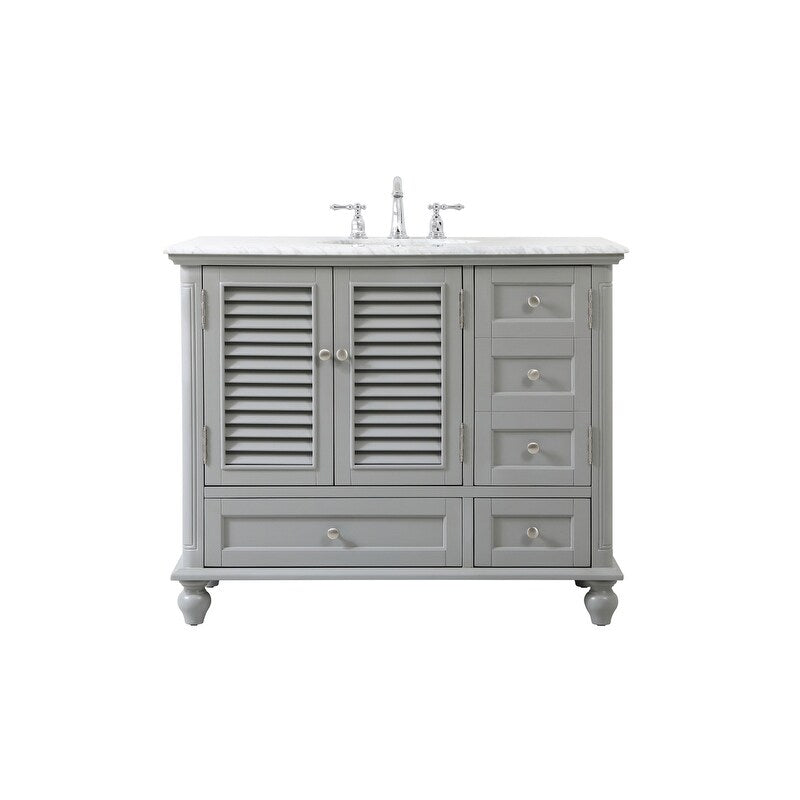 Rockland Coastal Bathroom Vanity Cabinet Set with Marble Top