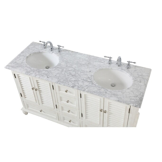 Rockland Coastal Bathroom Vanity Cabinet Set with Marble Top