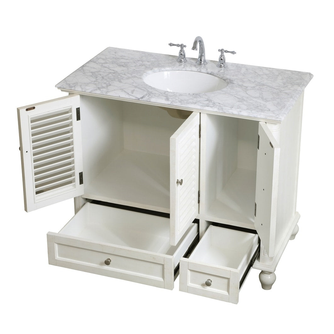 Rockland Coastal Bathroom Vanity Cabinet Set with Marble Top