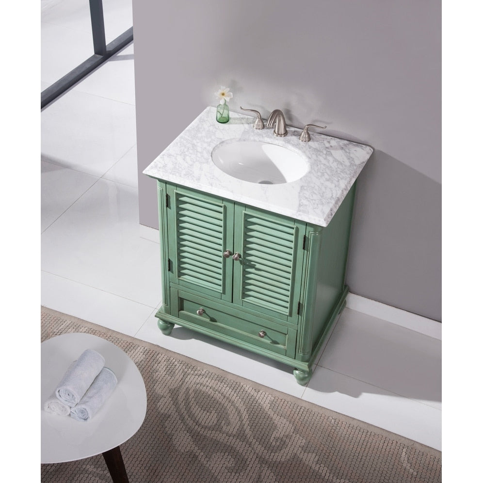 Rockland Coastal Bathroom Vanity Cabinet Set with Marble Top