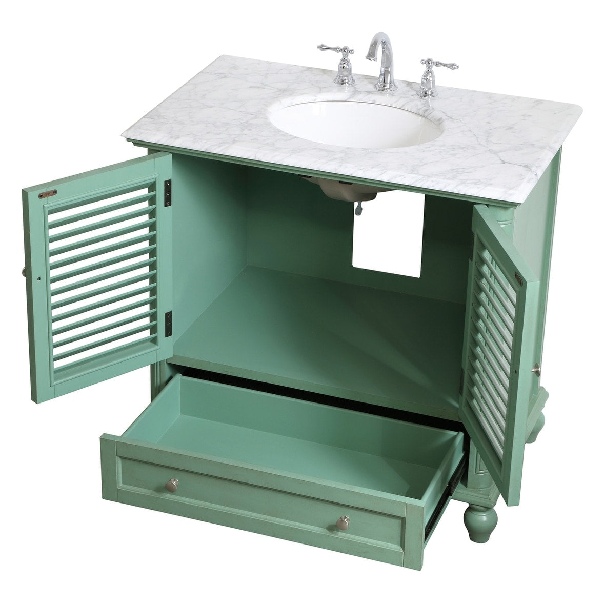 Rockland Coastal Bathroom Vanity Cabinet Set with Marble Top