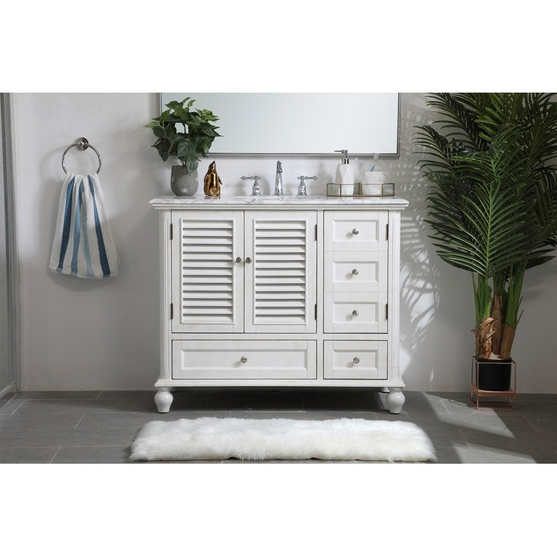 Rockland Coastal Bathroom Vanity Cabinet Set with Marble Top