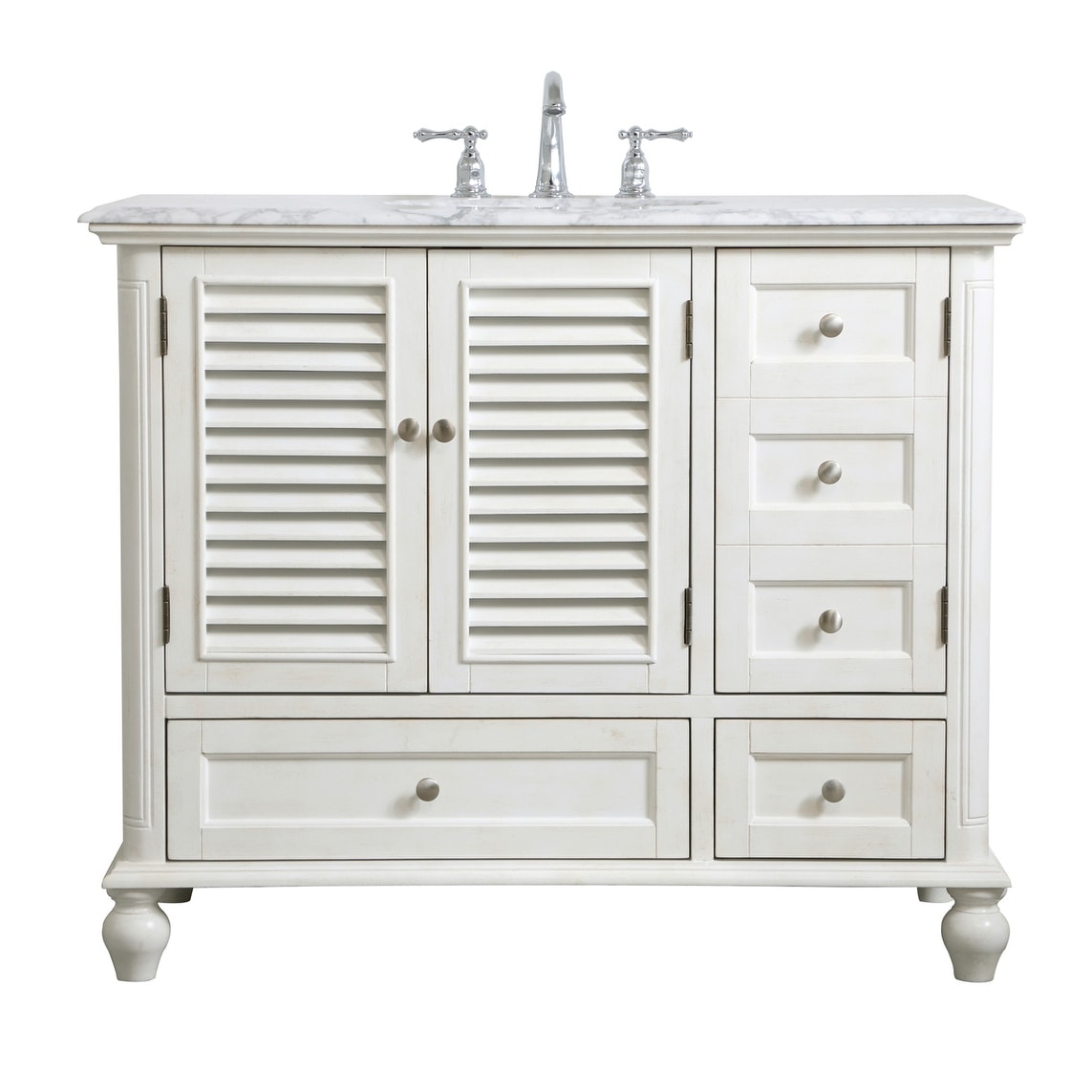 Rockland Coastal Bathroom Vanity Cabinet Set with Marble Top