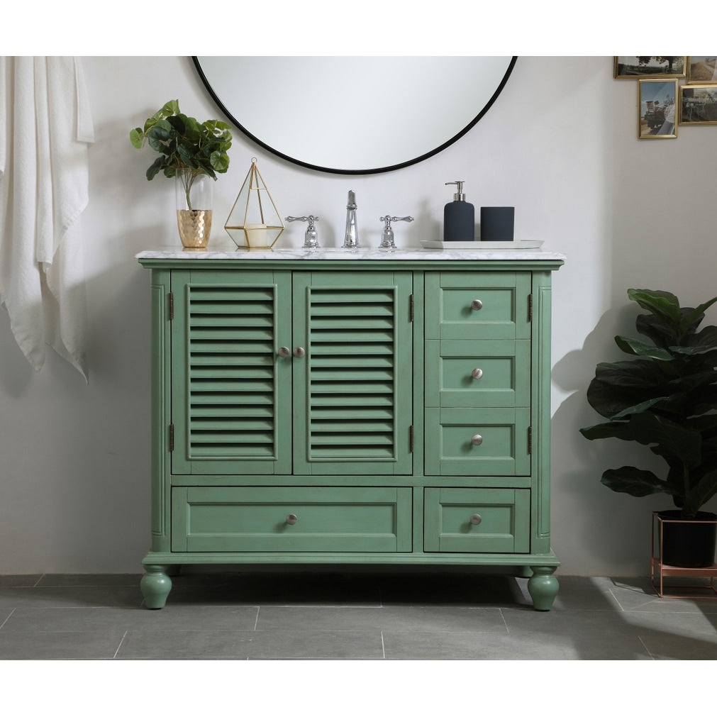 Rockland Coastal Bathroom Vanity Cabinet Set with Marble Top