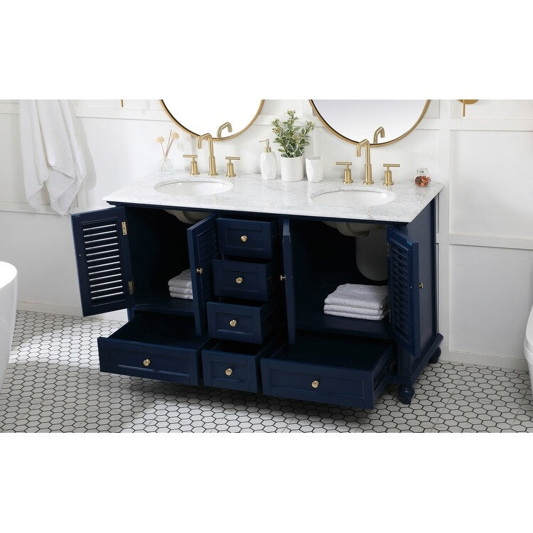 Rockland Coastal Bathroom Vanity Cabinet Set with Marble Top