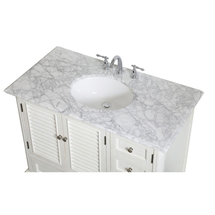Rockland Coastal Bathroom Vanity Cabinet Set with Marble Top