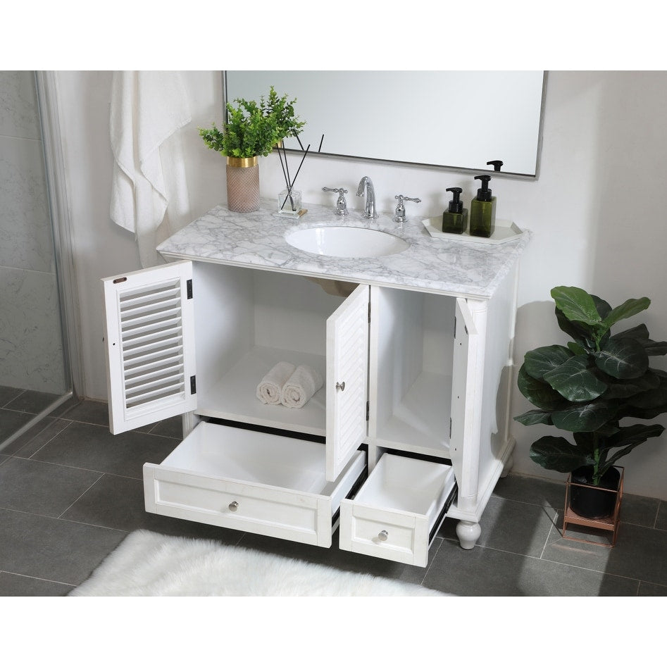 Rockland Coastal Bathroom Vanity Cabinet Set with Marble Top