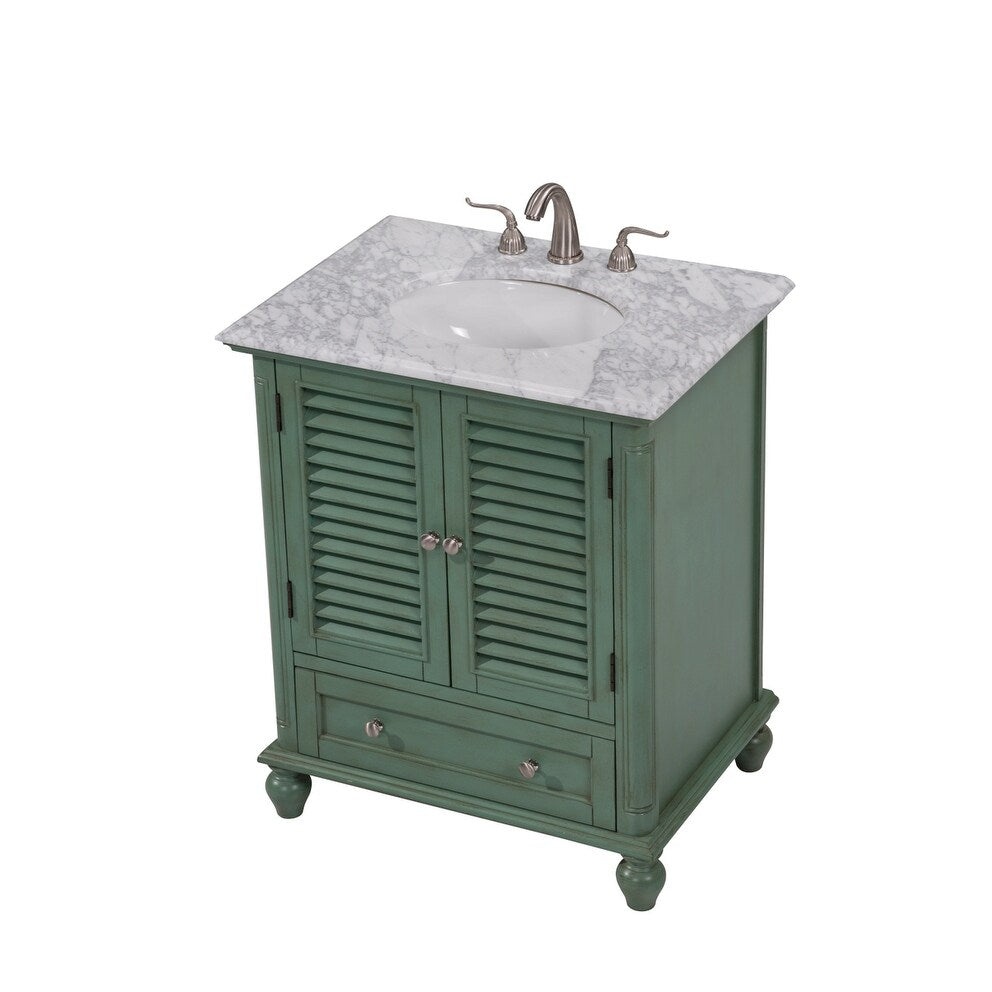 Rockland Coastal Bathroom Vanity Cabinet Set with Marble Top