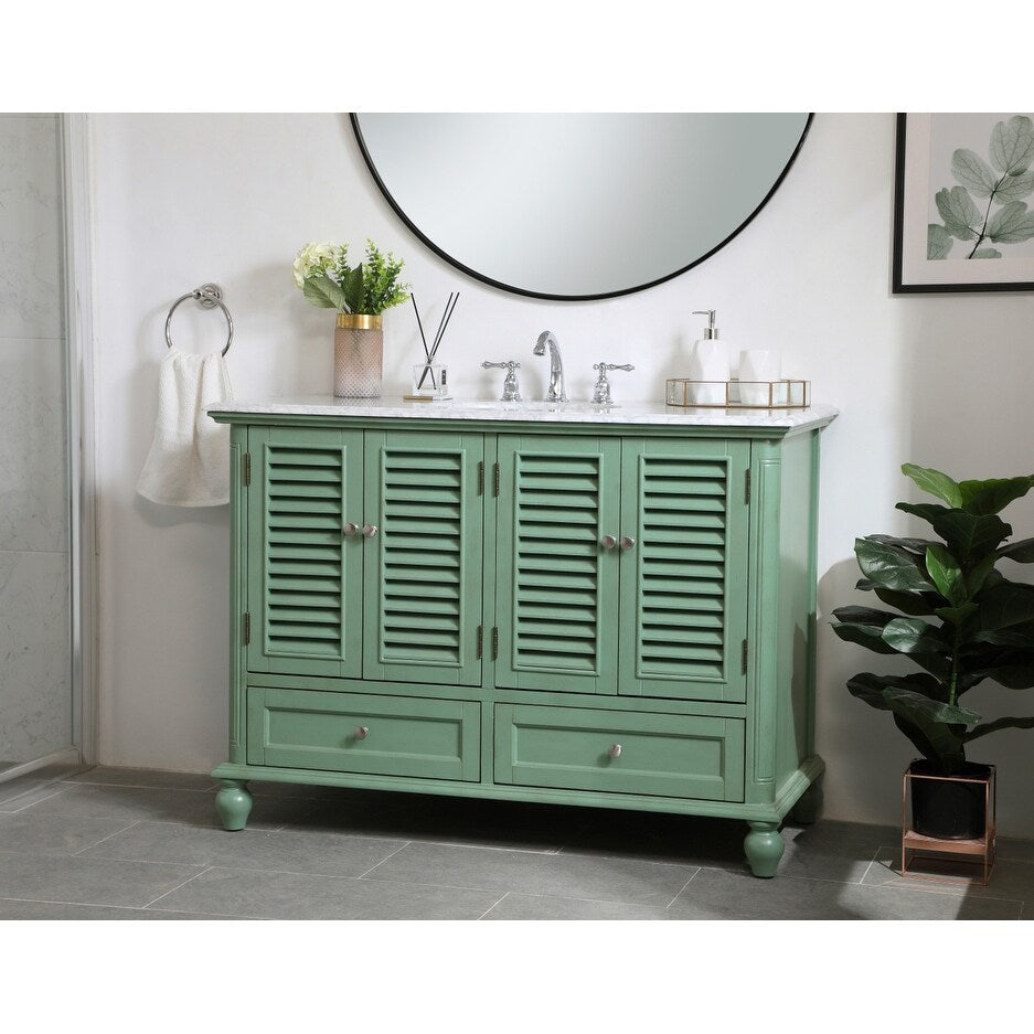 Rockland Coastal Bathroom Vanity Cabinet Set with Marble Top