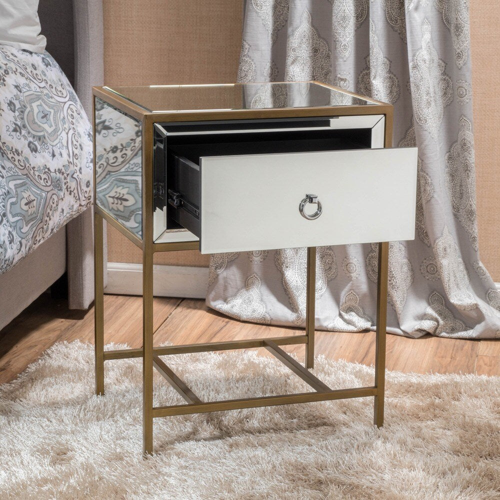 Rodeo Single-drawer Mirrored End Table by Christopher Knight Home - 15.75"L x 19"W x 26.25"H