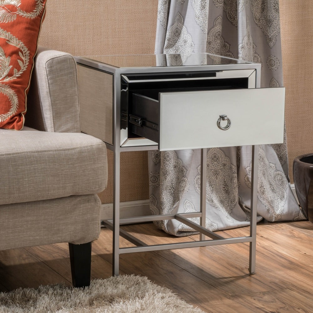 Rodeo Single-drawer Mirrored End Table by Christopher Knight Home - 15.75"L x 19"W x 26.25"H