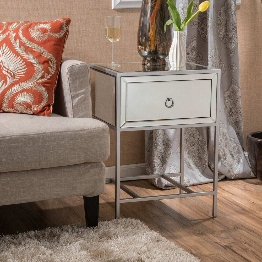 Rodeo Single-drawer Mirrored End Table by Christopher Knight Home - 15.75"L x 19"W x 26.25"H