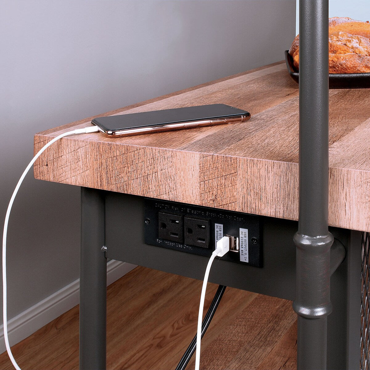 Roelle Industrial Natural Metal Bar Table with USB and Power Outlet by Furniture of America
