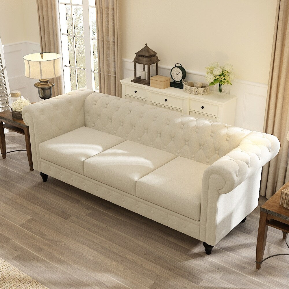 Rolled Arm Velvet Chesterfield Sofa Solid Wood Legs