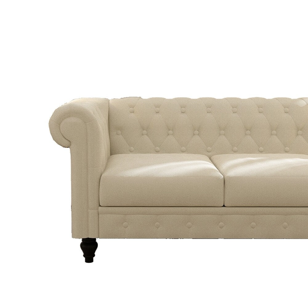 Rolled Arm Velvet Chesterfield Sofa Solid Wood Legs