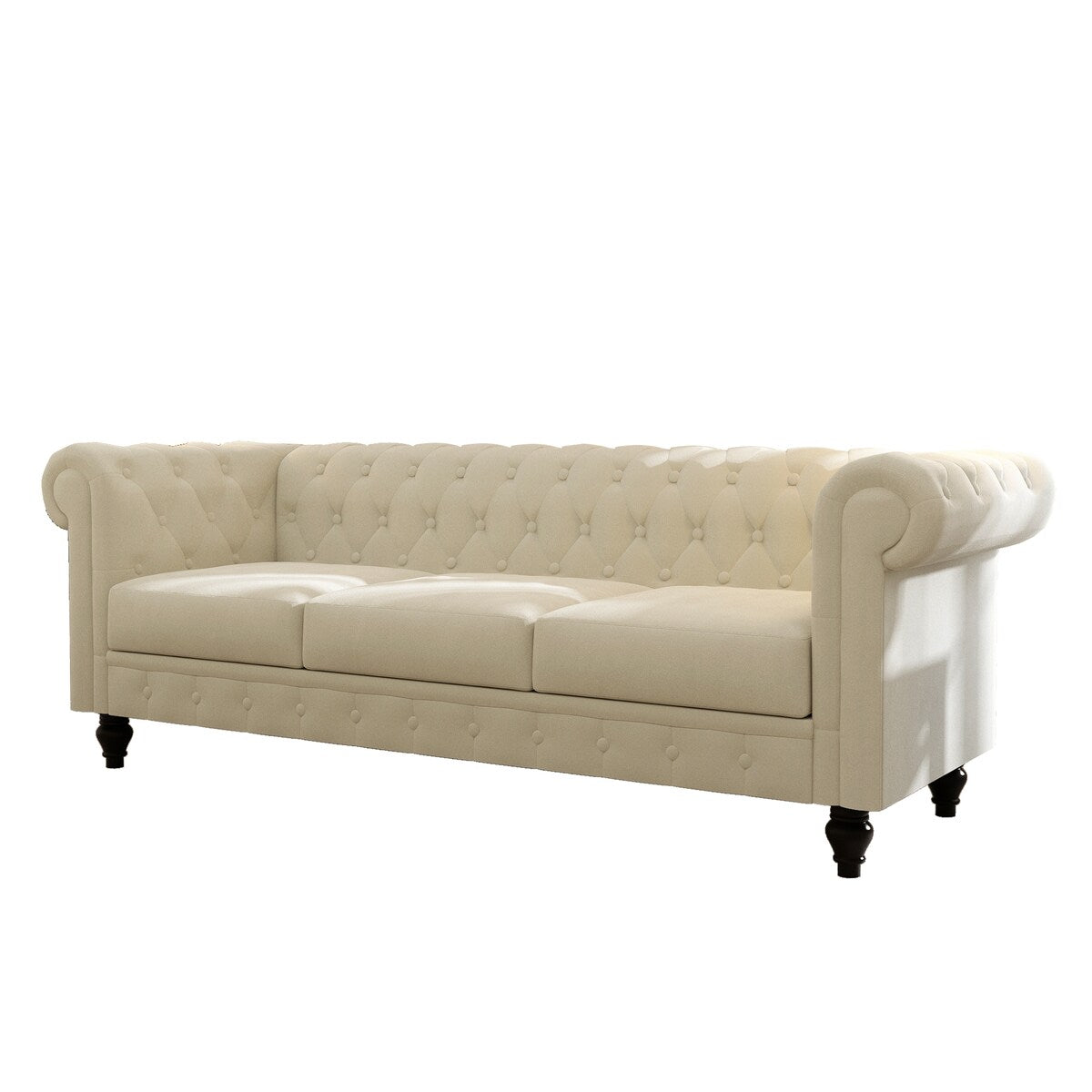 Rolled Arm Velvet Chesterfield Sofa Solid Wood Legs