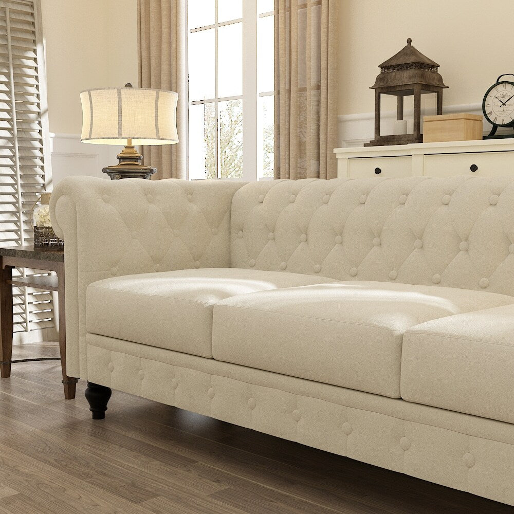 Rolled Arm Velvet Chesterfield Sofa Solid Wood Legs