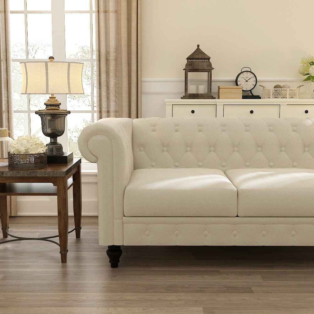 Rolled Arm Velvet Chesterfield Sofa Solid Wood Legs