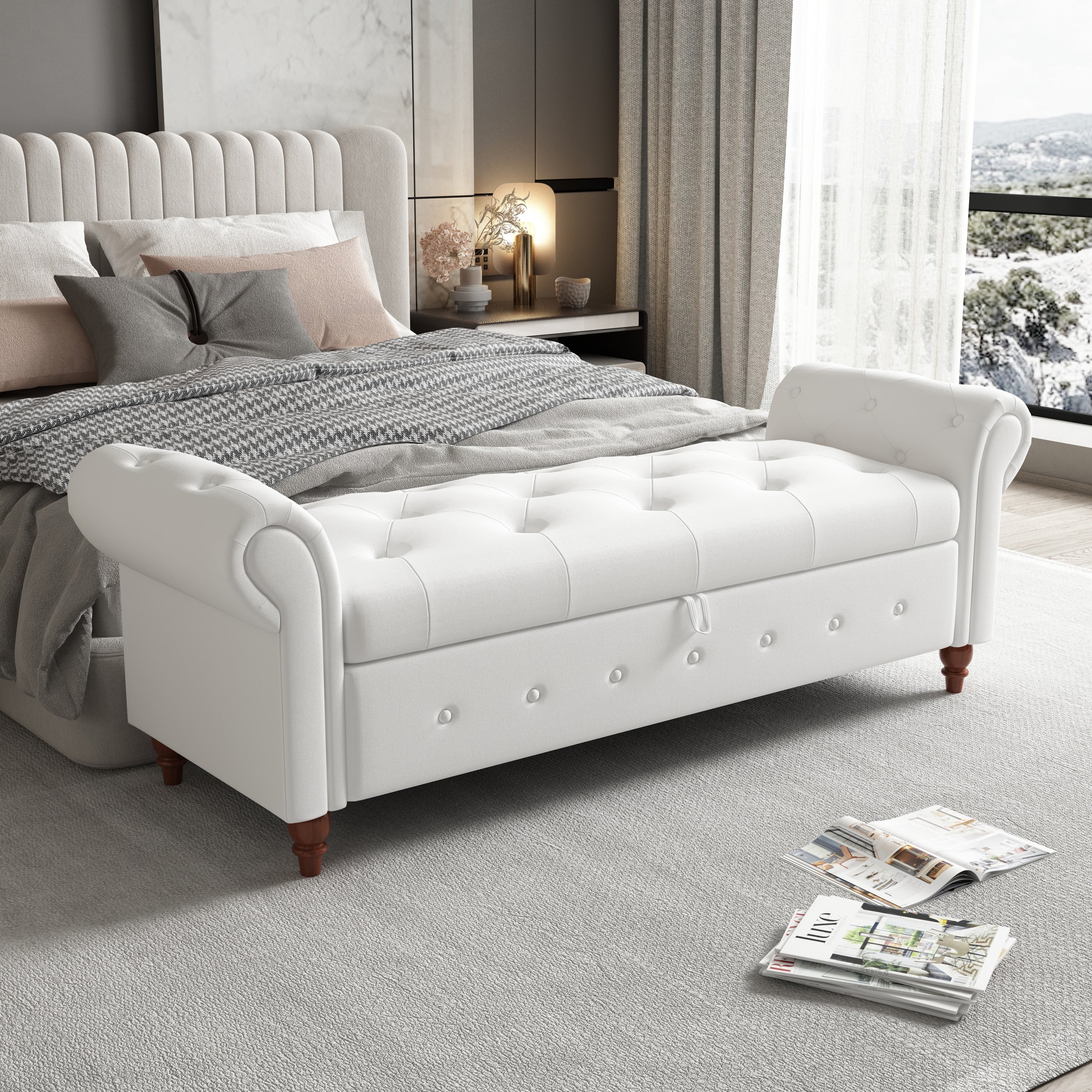 Bedroom storage bench with arms discount