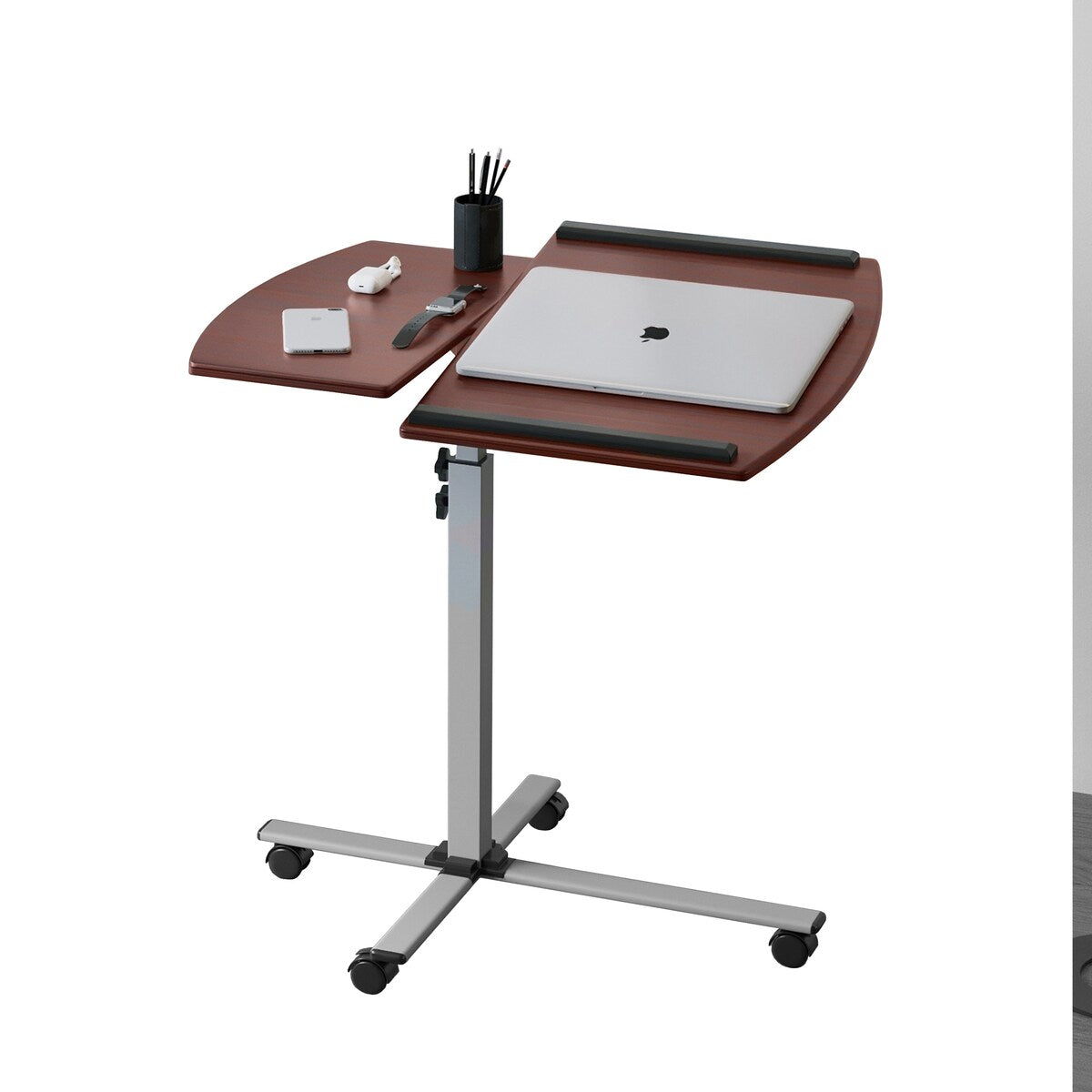 Rolling Adjustable Laptop Cart, Mahogany