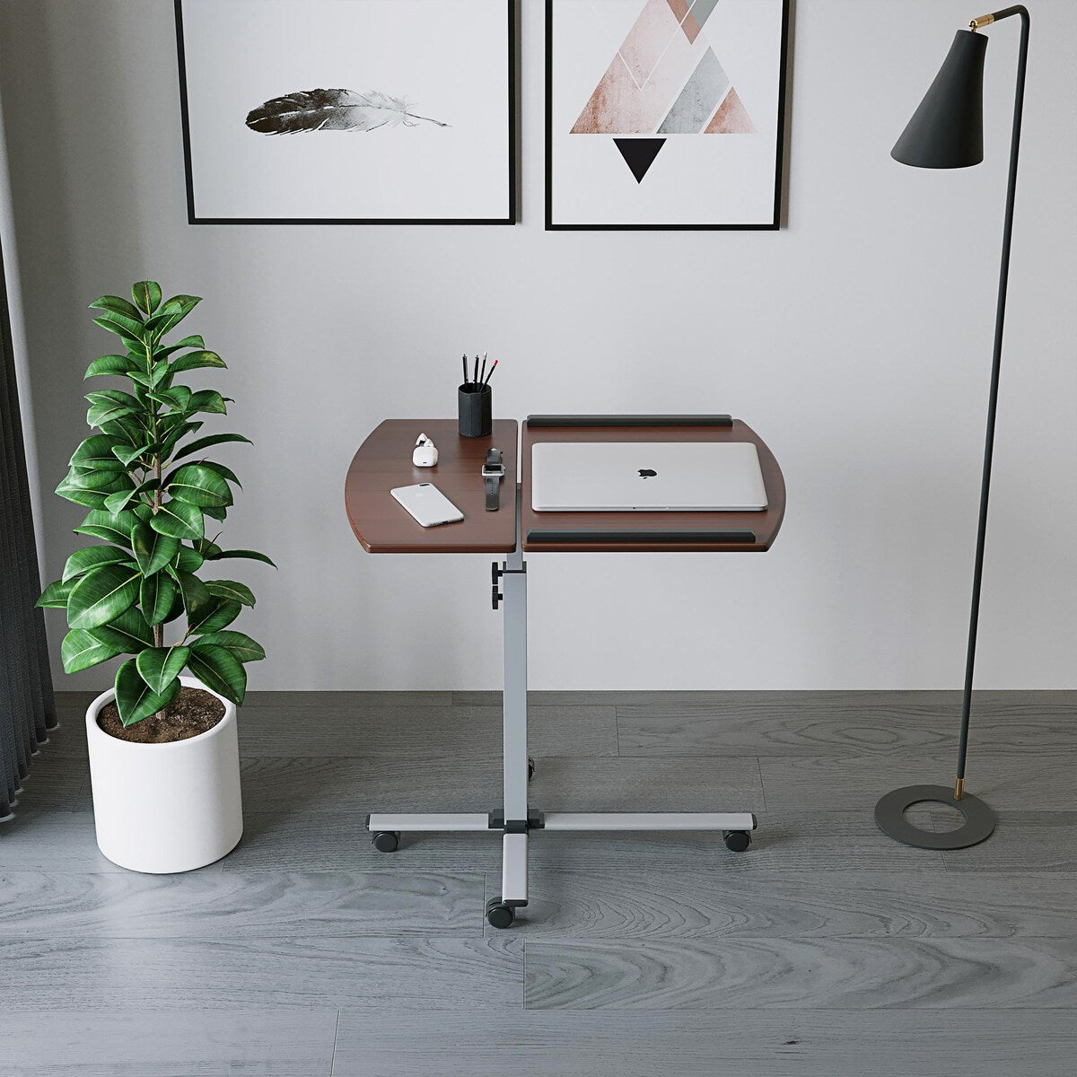 Rolling Adjustable Laptop Cart, Mahogany