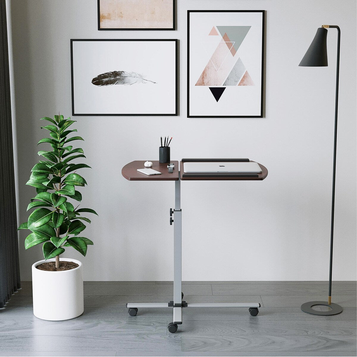 Rolling Adjustable Laptop Cart, Mahogany