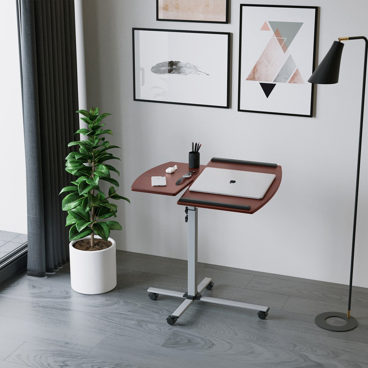 Rolling Adjustable Laptop Cart, Mahogany