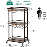 Rolling Mini Liquor Bar Cabinet with Wine Rack and Glass Holder - 12.6"D x 16.5"W x 35.43"H