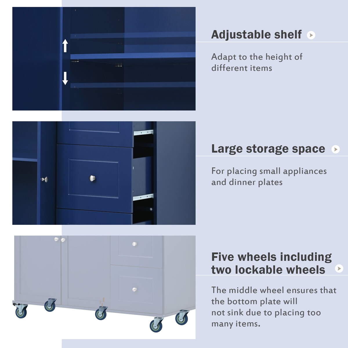 Rolling Mobile Kitchen Island with Solid Wood Top and Locking Wheels,52.7 Inch Width,Storage Cabinet and Drop Leaf Breakfast Bar