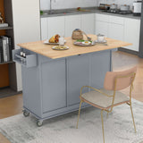 Rolling Mobile Kitchen Island with Solid Wood Top and Locking Wheels,52.7 Inch Width,Storage Cabinet and Drop Leaf Breakfast Bar