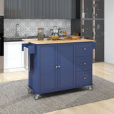 Rolling Mobile Kitchen Island with Solid Wood Top and Locking Wheels,52.7 Inch Width,Storage Cabinet and Drop Leaf Breakfast Bar