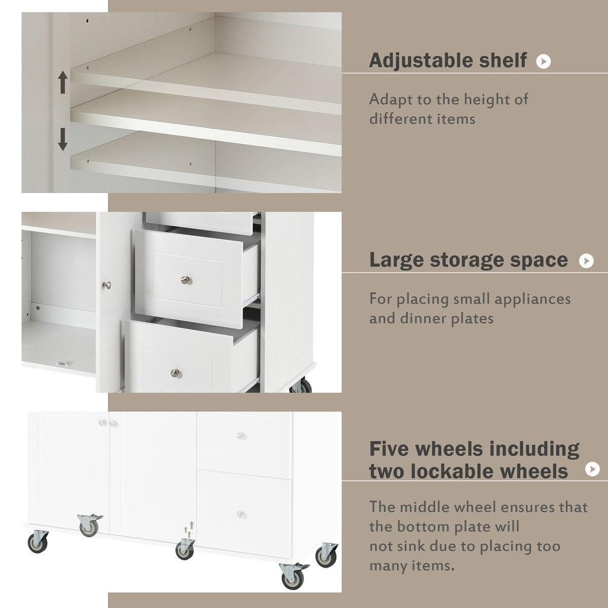 Rolling Mobile Kitchen Island with Solid Wood Top and Locking Wheels,52.7 Inch Width,Storage Cabinet and Drop Leaf Breakfast Bar
