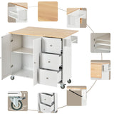 Rolling Mobile Kitchen Island with Solid Wood Top and Locking Wheels,52.7 Inch Width,Storage Cabinet and Drop Leaf Breakfast Bar