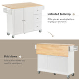 Rolling Mobile Kitchen Island with Solid Wood Top and Locking Wheels,52.7 Inch Width,Storage Cabinet and Drop Leaf Breakfast Bar