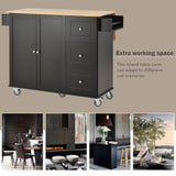 Rolling Mobile Kitchen Island with Solid Wood Top and Locking Wheels,52.7 Inch Width,Storage Cabinet and Drop Leaf Breakfast Bar