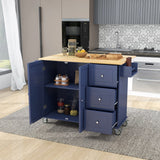 Rolling Mobile Kitchen Island with Solid Wood Top and Locking Wheels,52.7 Inch Width,Storage Cabinet and Drop Leaf Breakfast Bar