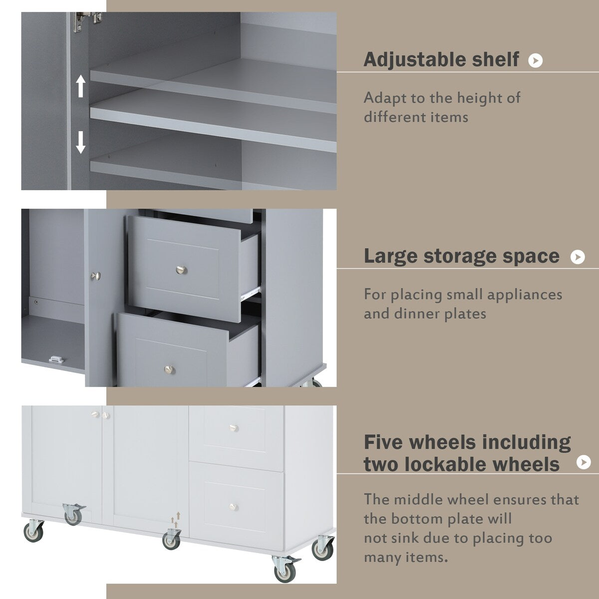 Rolling Mobile Kitchen Island with Solid Wood Top and Locking Wheels,52.7 Inch Width,Storage Cabinet and Drop Leaf Breakfast Bar