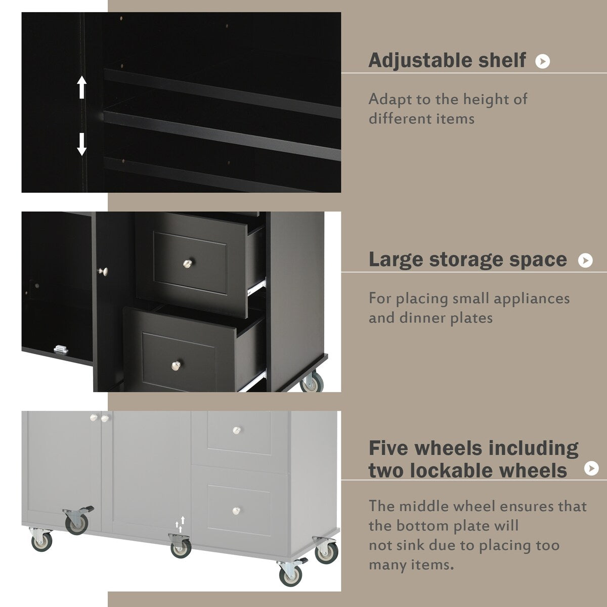 Rolling Mobile Kitchen Island with Solid Wood Top and Locking Wheels,52.7 Inch Width,Storage Cabinet and Drop Leaf Breakfast Bar