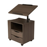 Rolling Nightstand with Swivel Top, Wooden Height Adjustable End Table Laptop Table with Drawers and Open Shelf