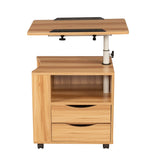Rolling Nightstand with Swivel Top, Wooden Height Adjustable End Table Laptop Table with Drawers and Open Shelf