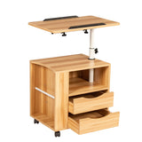 Rolling Nightstand with Swivel Top, Wooden Height Adjustable End Table Laptop Table with Drawers and Open Shelf