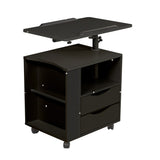 Rolling Nightstand with Swivel Top, Wooden Height Adjustable End Table Laptop Table with Drawers and Open Shelf