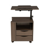 Rolling Nightstand with Swivel Top, Wooden Height Adjustable End Table Laptop Table with Drawers and Open Shelf