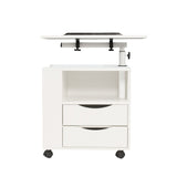 Rolling Nightstand with Swivel Top, Wooden Height Adjustable End Table Laptop Table with Drawers and Open Shelf