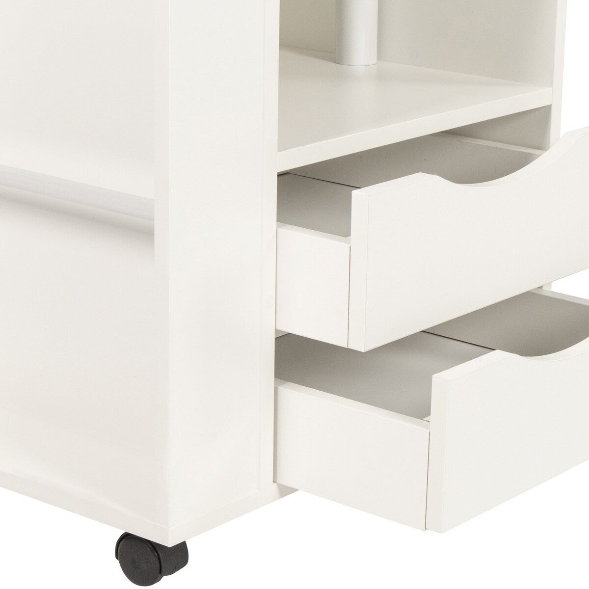 Rolling Nightstand with Swivel Top, Wooden Height Adjustable End Table Laptop Table with Drawers and Open Shelf