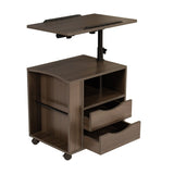 Rolling Nightstand with Swivel Top, Wooden Height Adjustable End Table Laptop Table with Drawers and Open Shelf