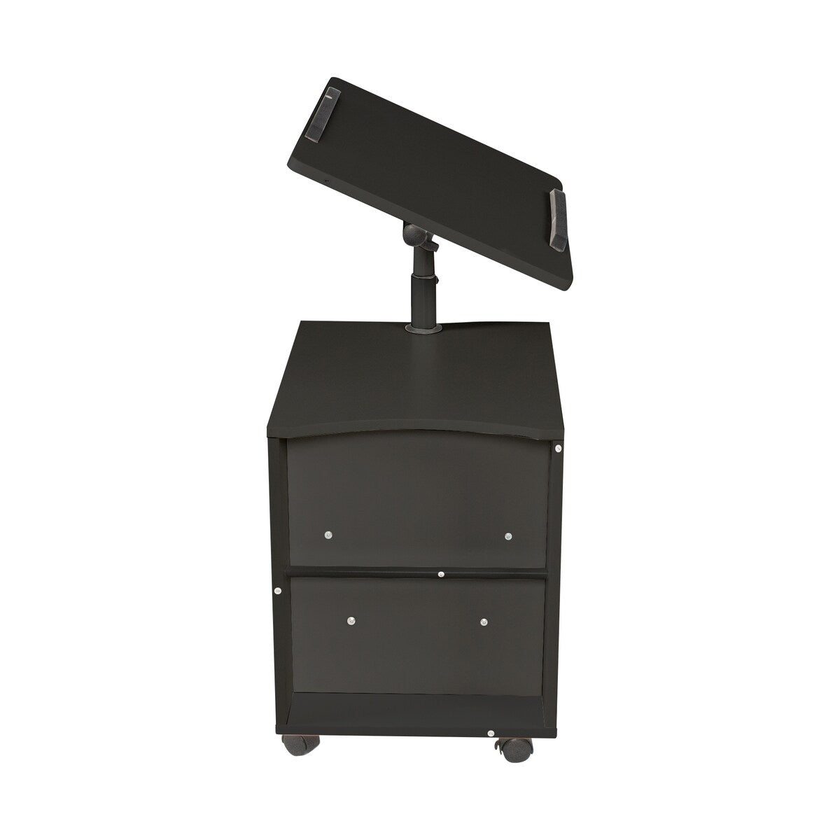 Rolling Nightstand with Swivel Top, Wooden Height Adjustable End Table Laptop Table with Drawers and Open Shelf