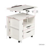 Rolling Nightstand with Swivel Top, Wooden Height Adjustable End Table Laptop Table with Drawers and Open Shelf
