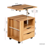Rolling Nightstand with Swivel Top, Wooden Height Adjustable End Table Laptop Table with Drawers and Open Shelf